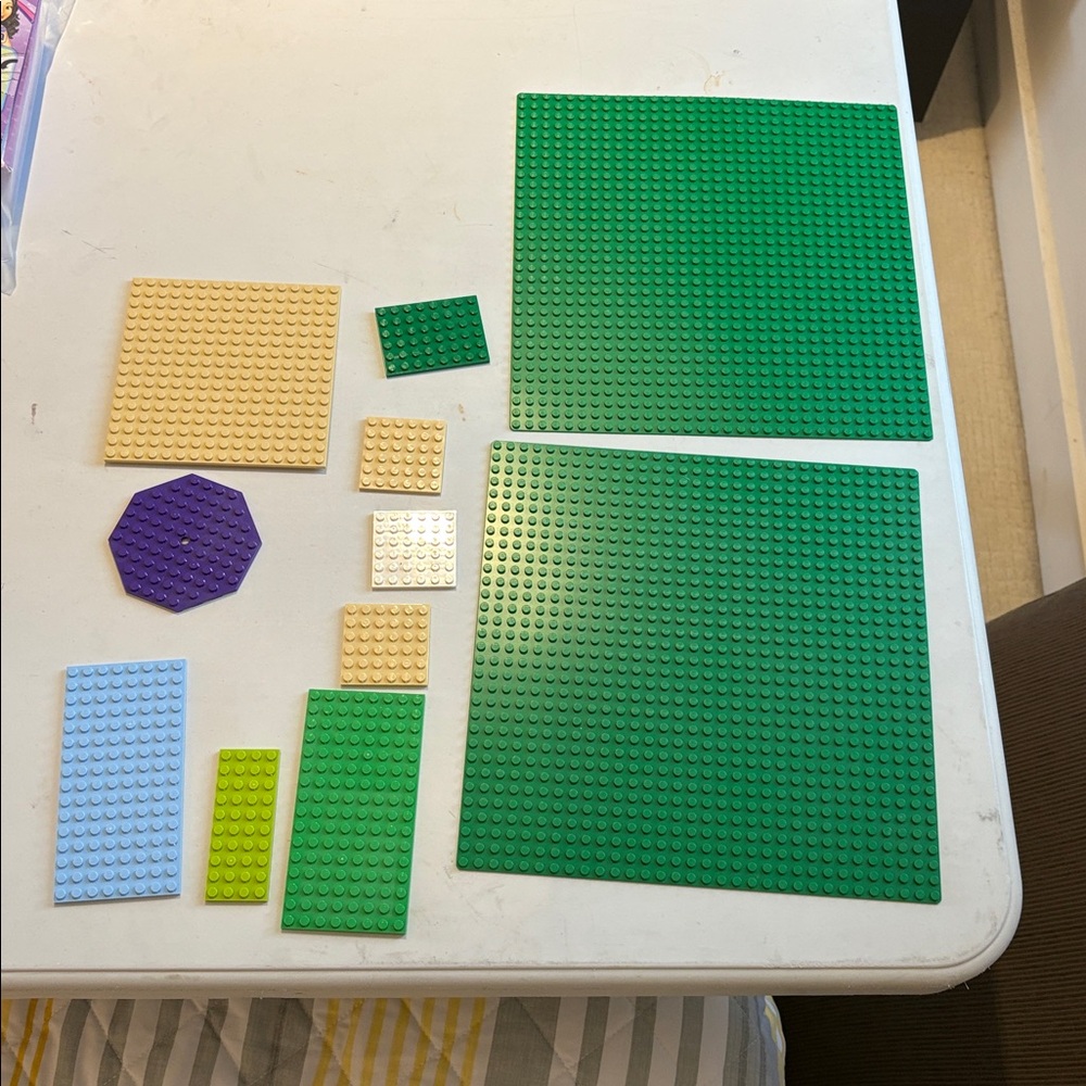 Mixed Lego Building Baseplates and Plates - Green, Tan, Purple, Blue